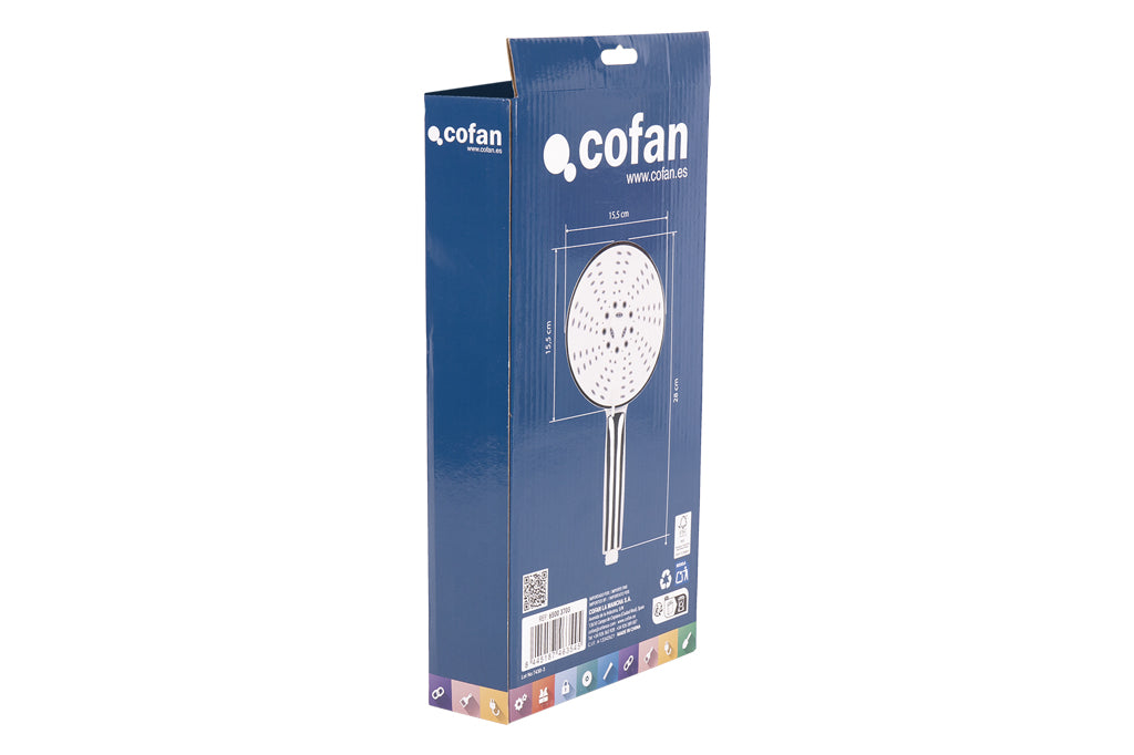 Cofan – Mango de Ducha Cromado de Alta Presión | 5 Funciones | Ø15,5 cm | Ahorro 9 l/min