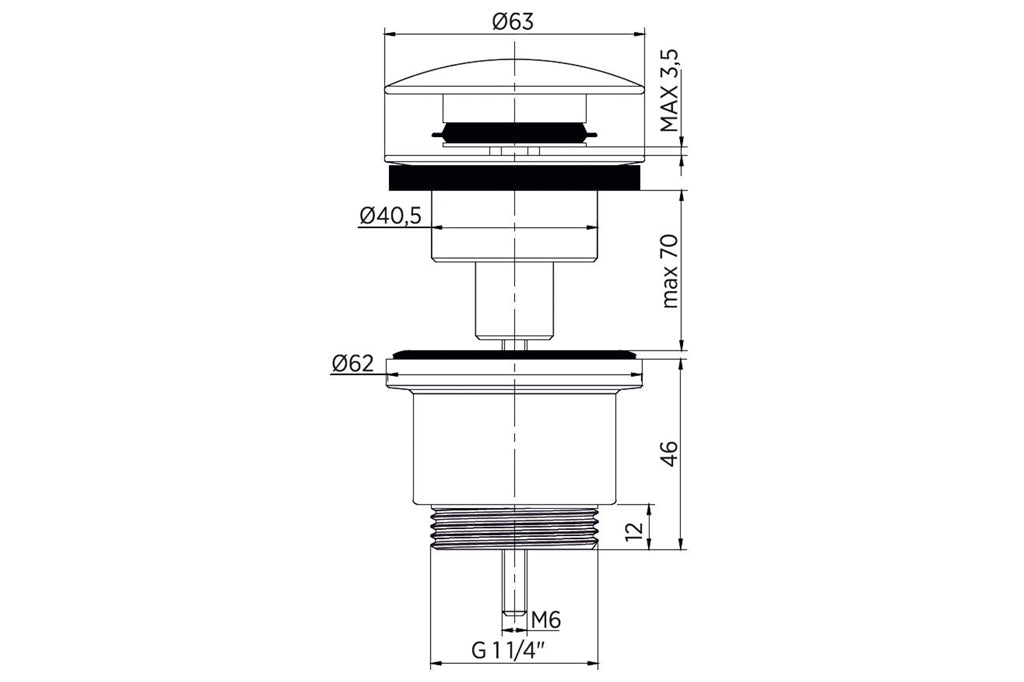 Cofan – Válvula Click-Clack Ø63 mm | Latón Negro Mate | Rosca 1" 1/4 | Universal con y sin Rebosadero