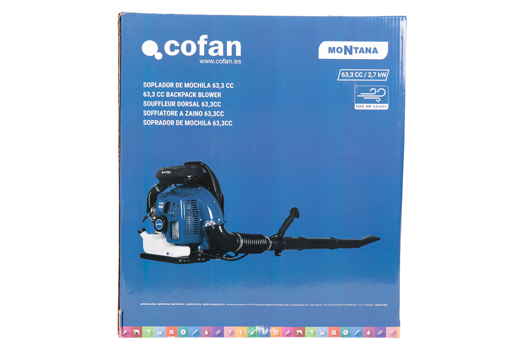 Cofan – Sopladora de Mochila Montana | Motor Gasolina 63,3 cc | Bajo Ruido | Alta Comodidad