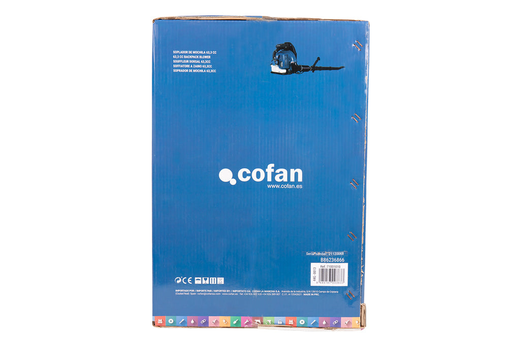 Cofan – Sopladora de Mochila Montana | Motor Gasolina 63,3 cc | Bajo Ruido | Alta Comodidad