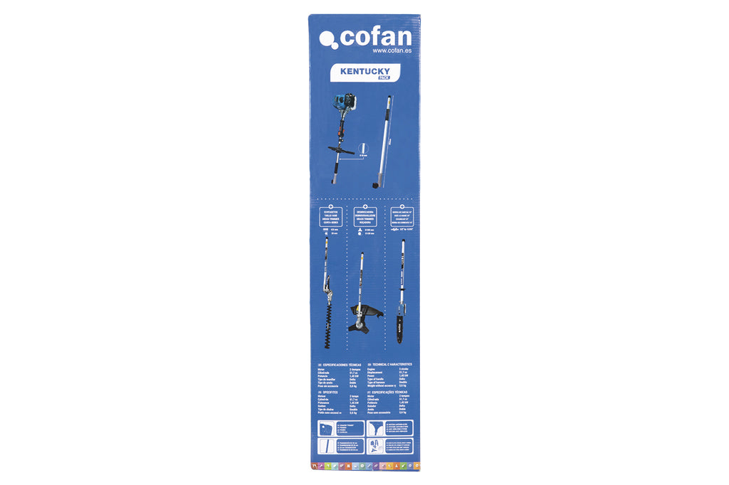 Cofan – Multiherramienta 4 en 1 de Gasolina | Cortabordes, Desbrozadora, Cortasetos y Podador | Motor 2 Tiempos 51,7 cc | Arnés Doble Incluido