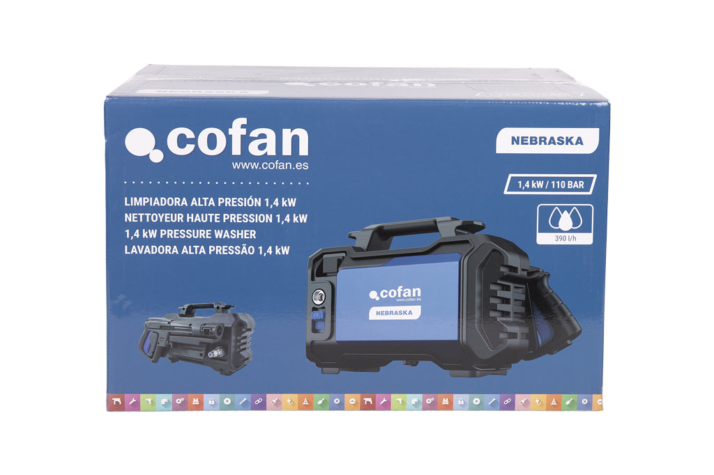 Cofan – Limpiadora de Alta Presión Nebraska | 1400 W | 110 bares | Sistema TSS Compacto y Portátil