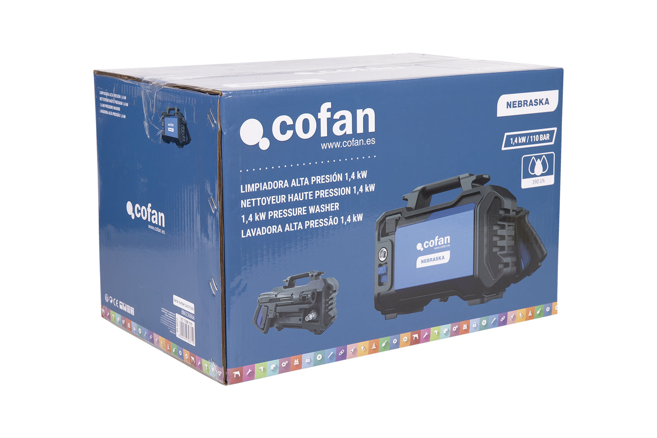Cofan – Limpiadora de Alta Presión Nebraska | 1400 W | 110 bares | Sistema TSS Compacto y Portátil