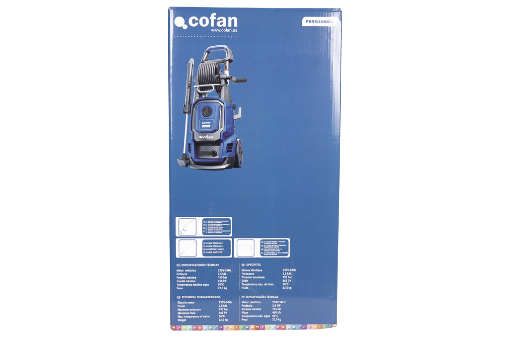 Cofan – Limpiadora de Alta Presión Pensilvania | 2500 W | 195 bares | Sistema TSS Antigoteo