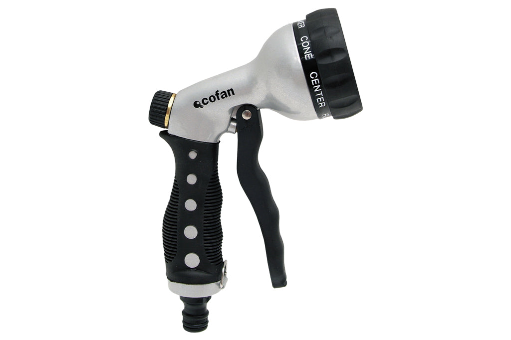 Cofan – Pistola de Riego Metálica con 7 Posiciones | Ergonómica y Resistente | Para Césped, Jardín y Limpieza