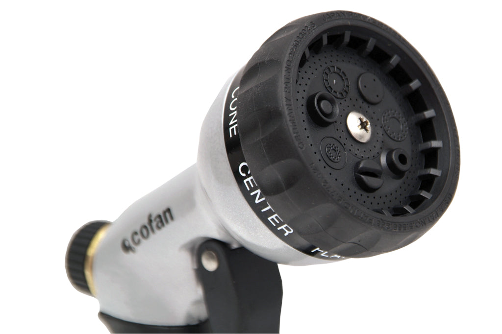 Cofan – Pistola de Riego Metálica con 7 Posiciones | Ergonómica y Resistente | Para Césped, Jardín y Limpieza
