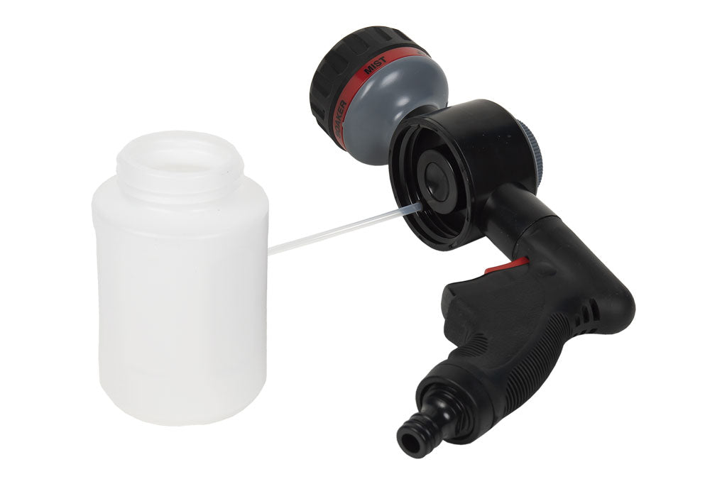 Cofan – Pistola de Riego con 6 Modos y Depósito de Jabón 500 ml | Multifunción para Jardín y Limpieza | Control de Espuma