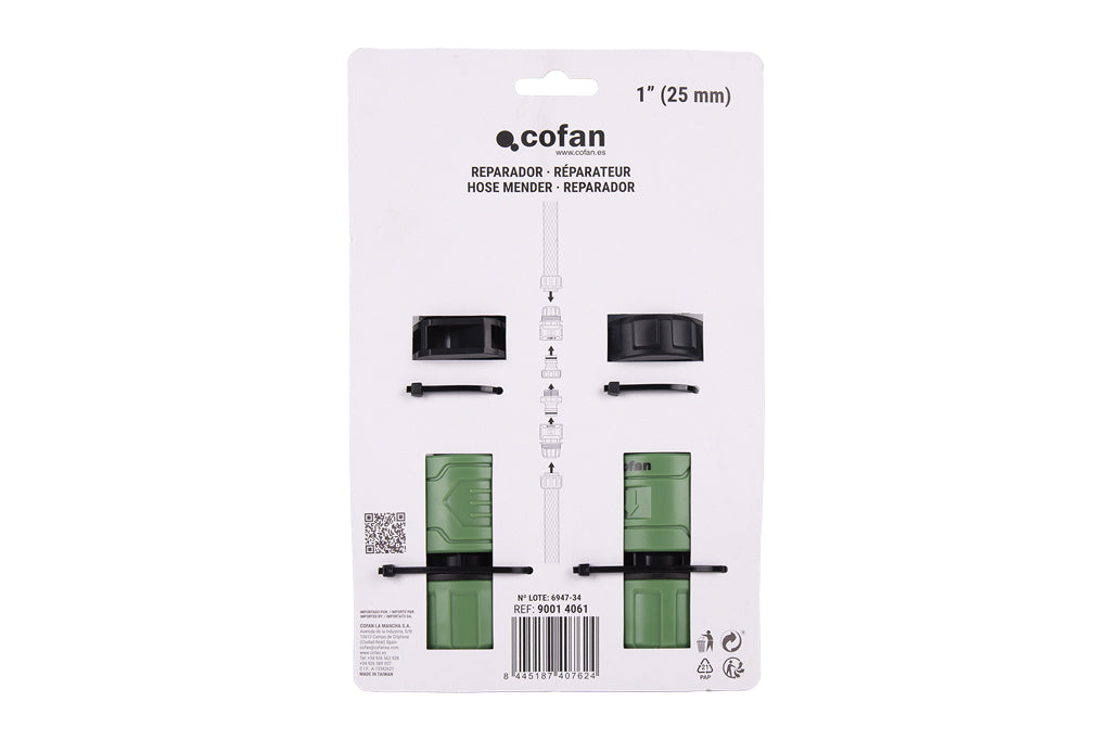 Cofan – Racor Reparador de Mangueras de Jardín 1" Ø25 mm | Conector de ABS | Resistente a UV | Conexión Rápida