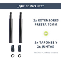 IBRIQO® Extensor 70mm Válvula Presta Bicicleta