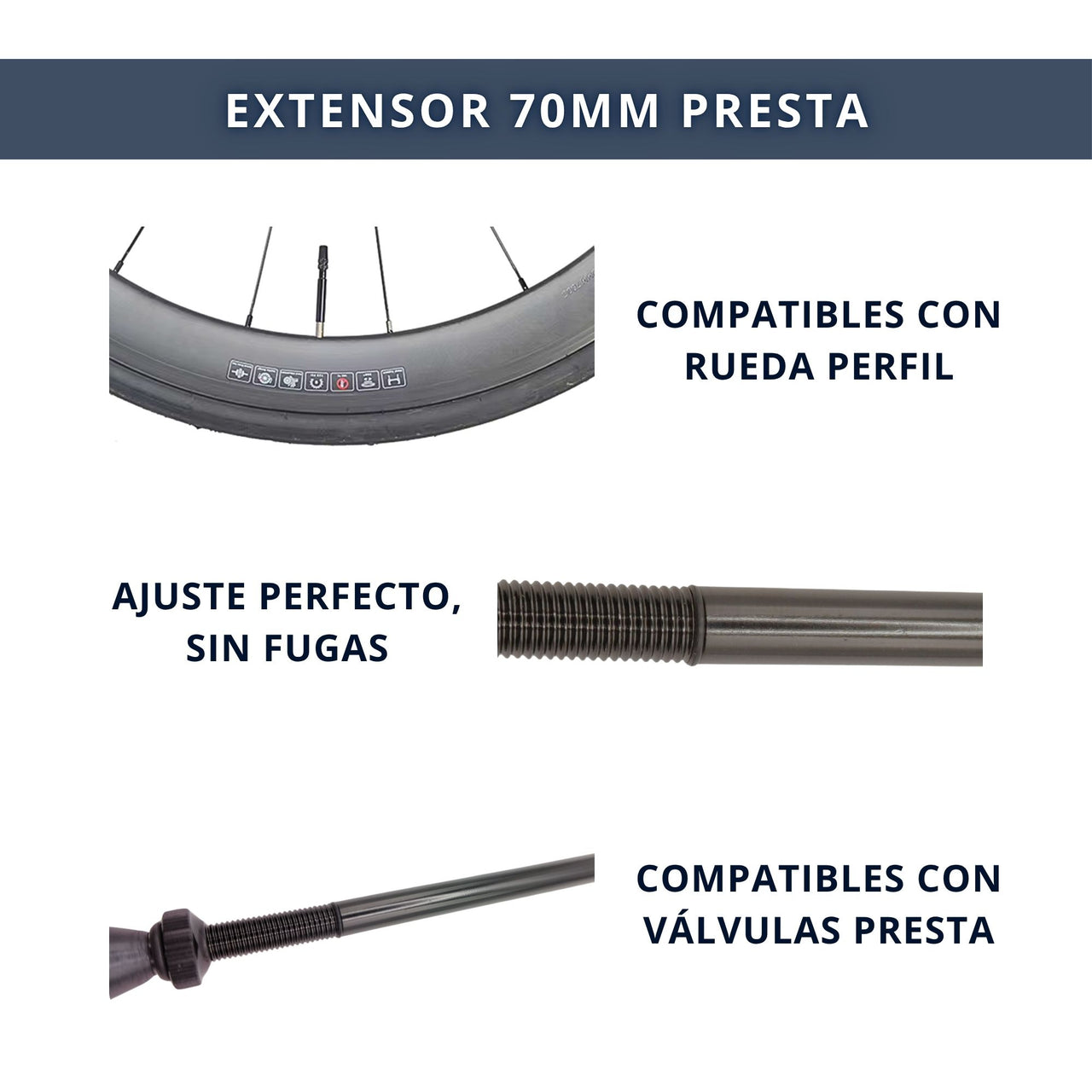 IBRIQO® Extensor 70mm Válvula Presta Bicicleta