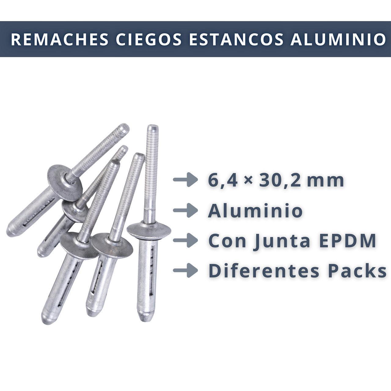 IBRIQO® – Remaches Ciegos Estancos de Aluminio con Junta EPDM | 6,4×30,2 mm | Fijación Hermética y Profesional