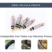 IBRIQO® Kit 10 Obuses Válvula Presta + 2 Llaves para Bicicleta MTB y Road