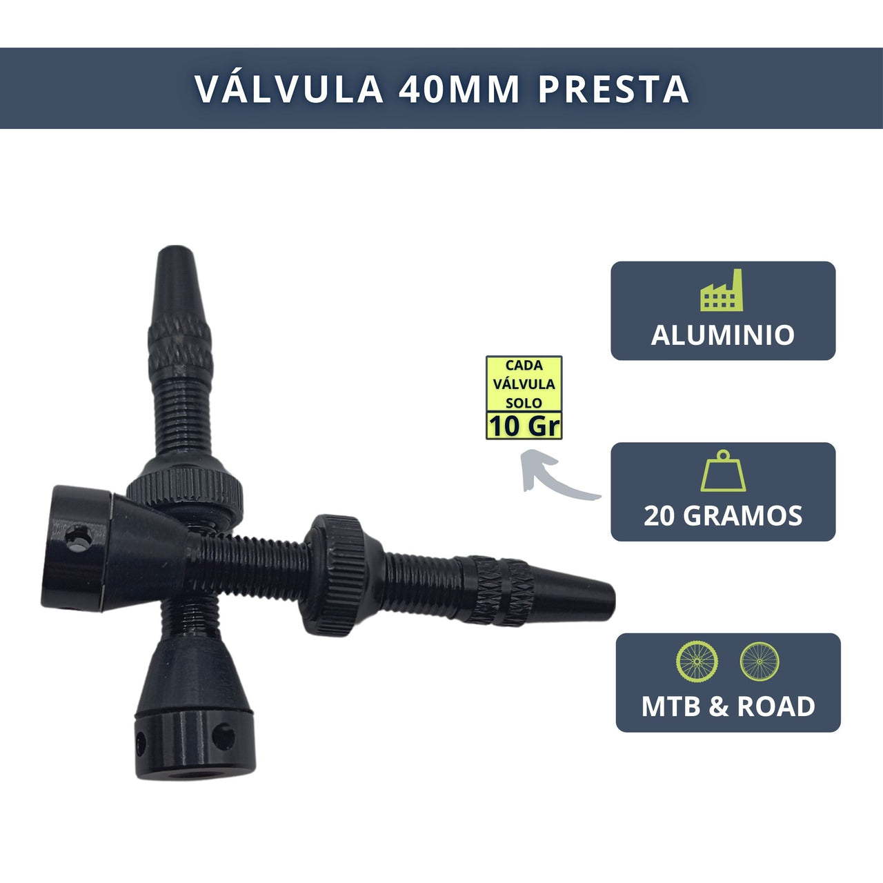 IBRIQO® Set 2 Válvulas Tubeless Presta 40mm MTB y ROAD