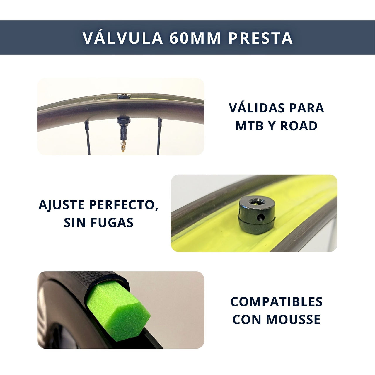 IBRIQO® Set 2 Válvulas Tubeless Presta 60mm MTB y ROAD