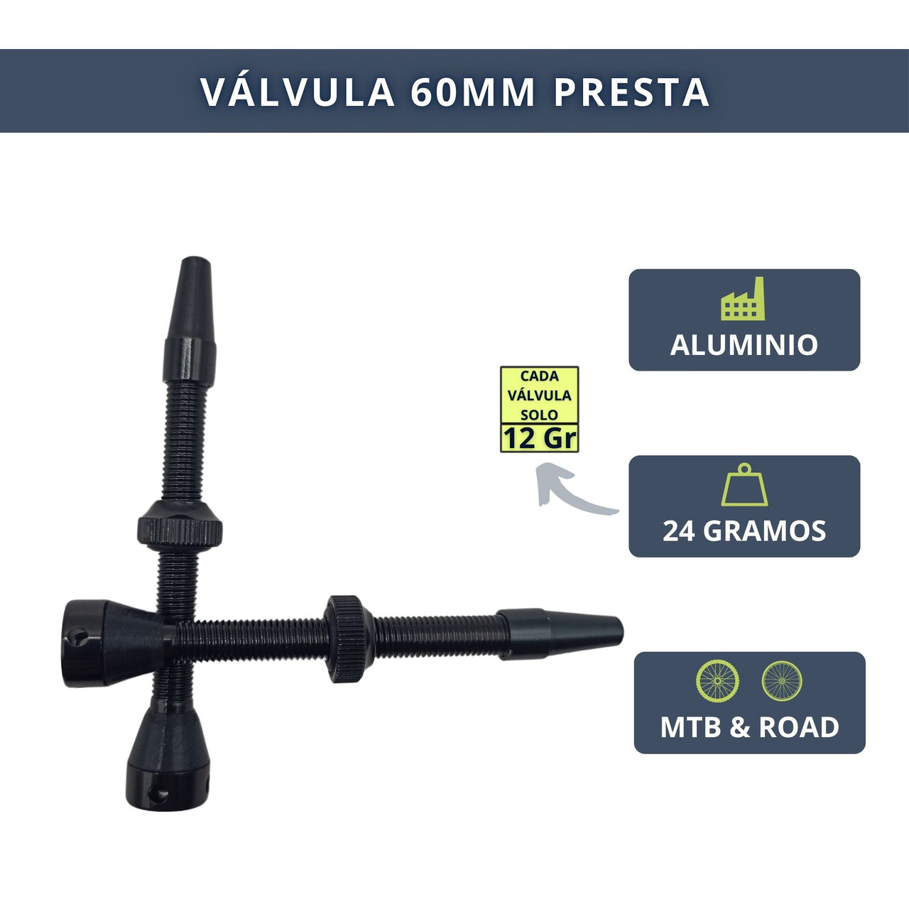 IBRIQO® Set 2 Válvulas Tubeless Presta 60mm MTB y ROAD