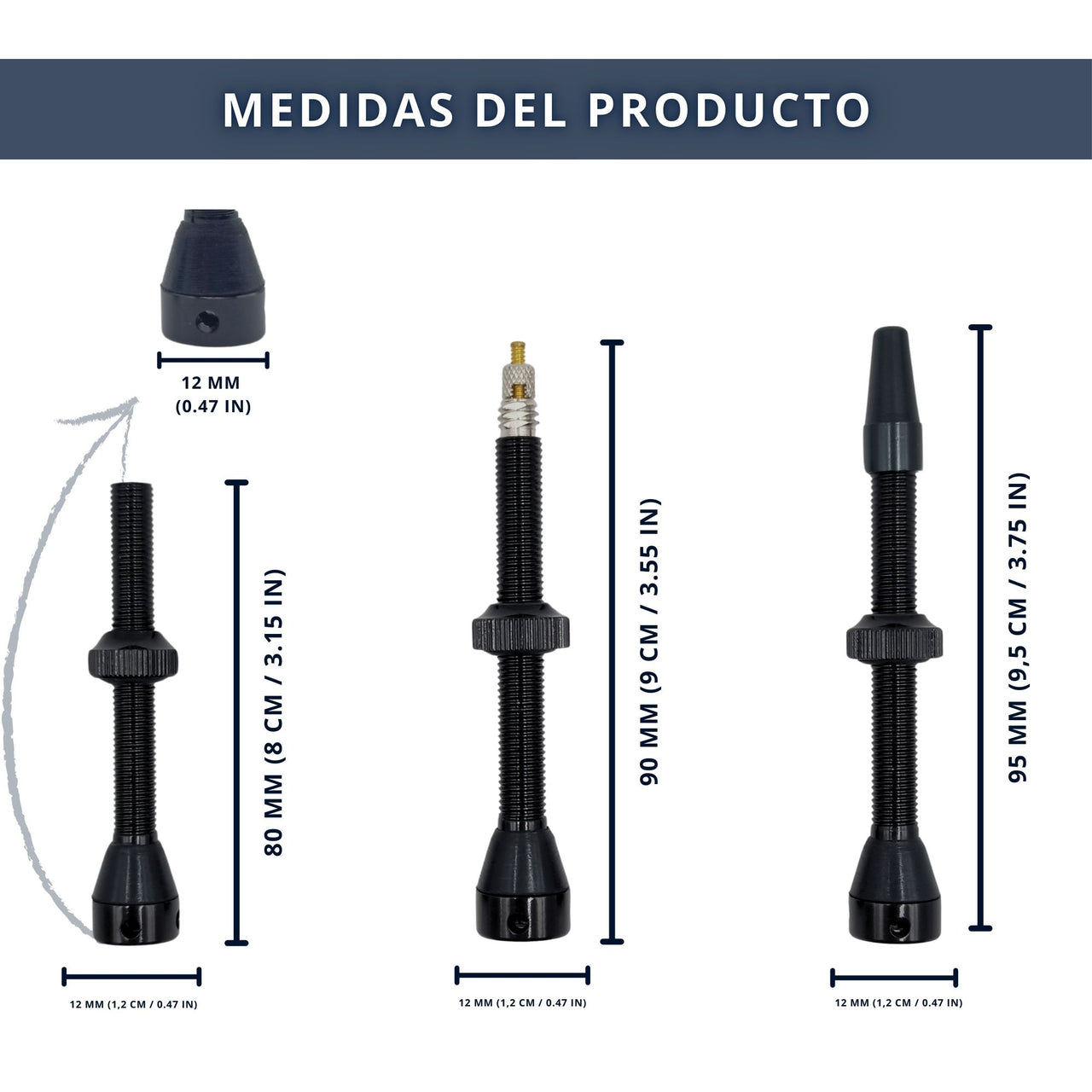 IBRIQO® Set 2 Válvulas Tubeless Presta 80mm MTB y ROAD