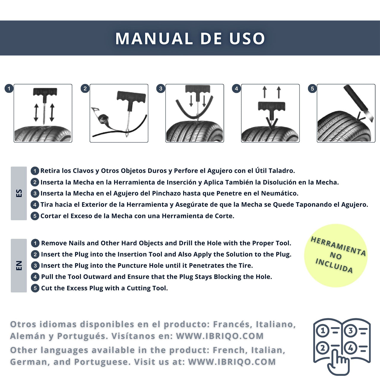IBRIQO® Pack 50 Mechas de Recambio 6x100mm para Kits Reparación Pinchazos