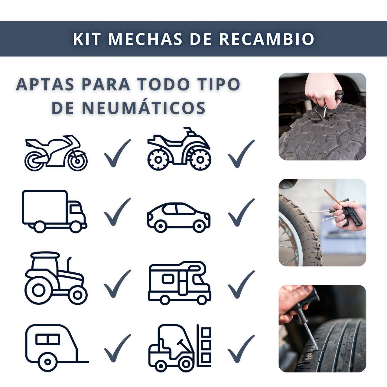 IBRIQO® Pack 50 Mechas de Recambio 6x100mm para Kits Reparación Pinchazos
