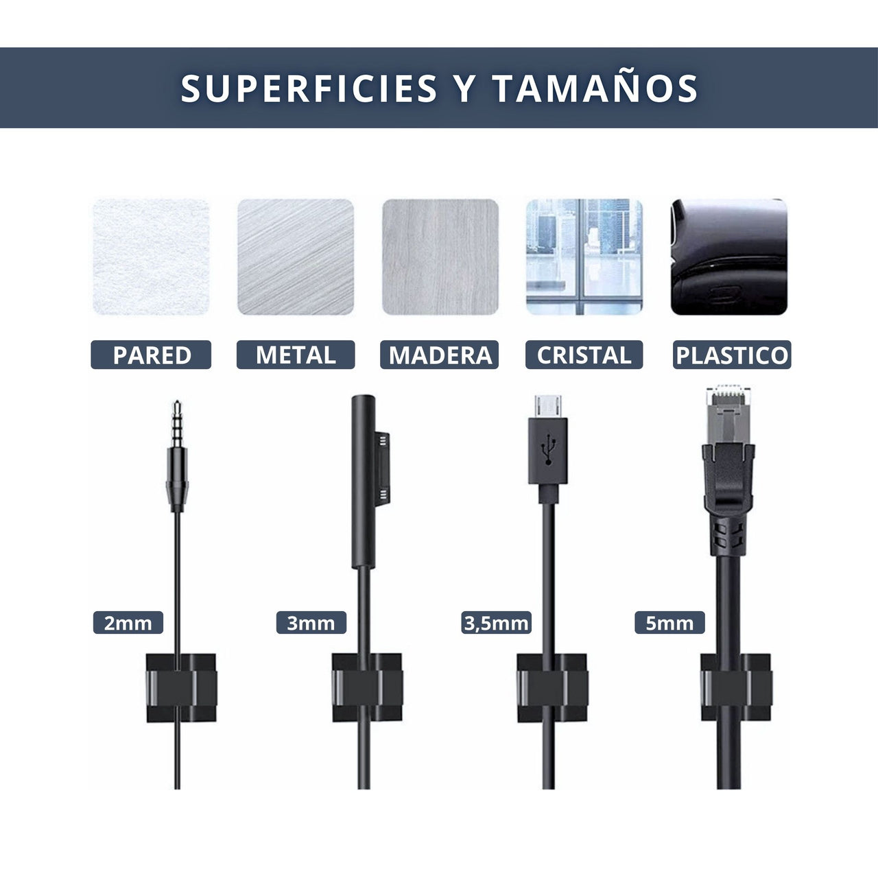 IBRIQO® 60 Clips Adhesivos Blancos Sujeta Cables y 10 Bridas