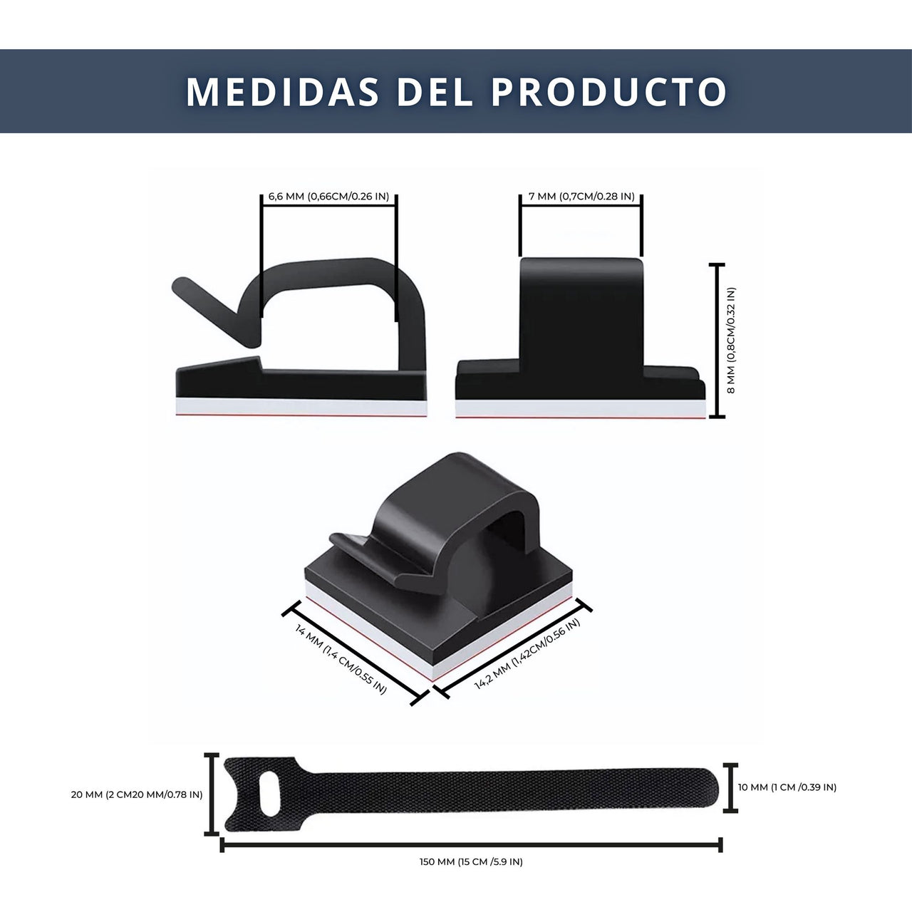 IBRIQO® 60 Clips Adhesivos Blancos Sujeta Cables y 10 Bridas