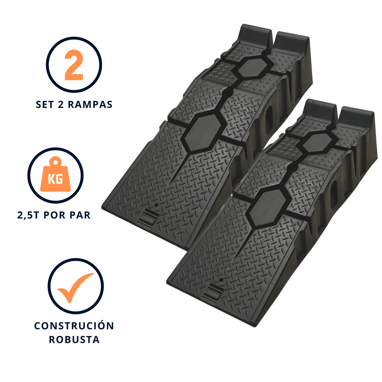 IBRIQO® Rampas Elevadoras para Coche | Capacidad 2,5 Toneladas | Juego de 2 Unidades