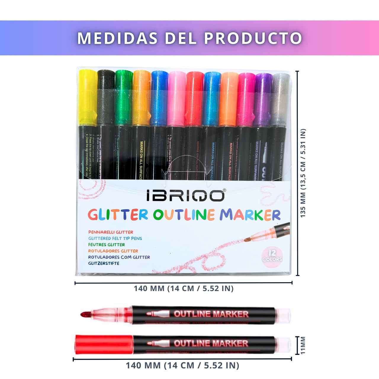 IBRIQO® Rotuladores de Purpurina Metalizados 12 Colores