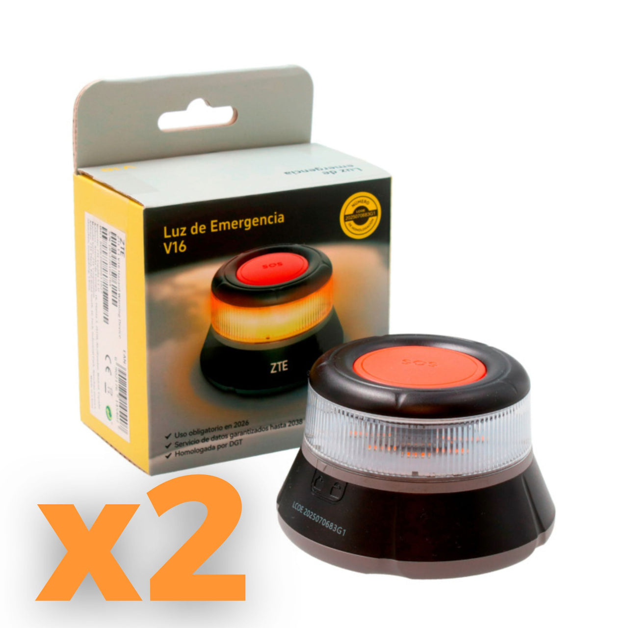 ZTE – PACK 2x Luz de Emergencia ZTE E1 V16 Conectada DGT 3.0 | Baliza Geolocalizada Imantada