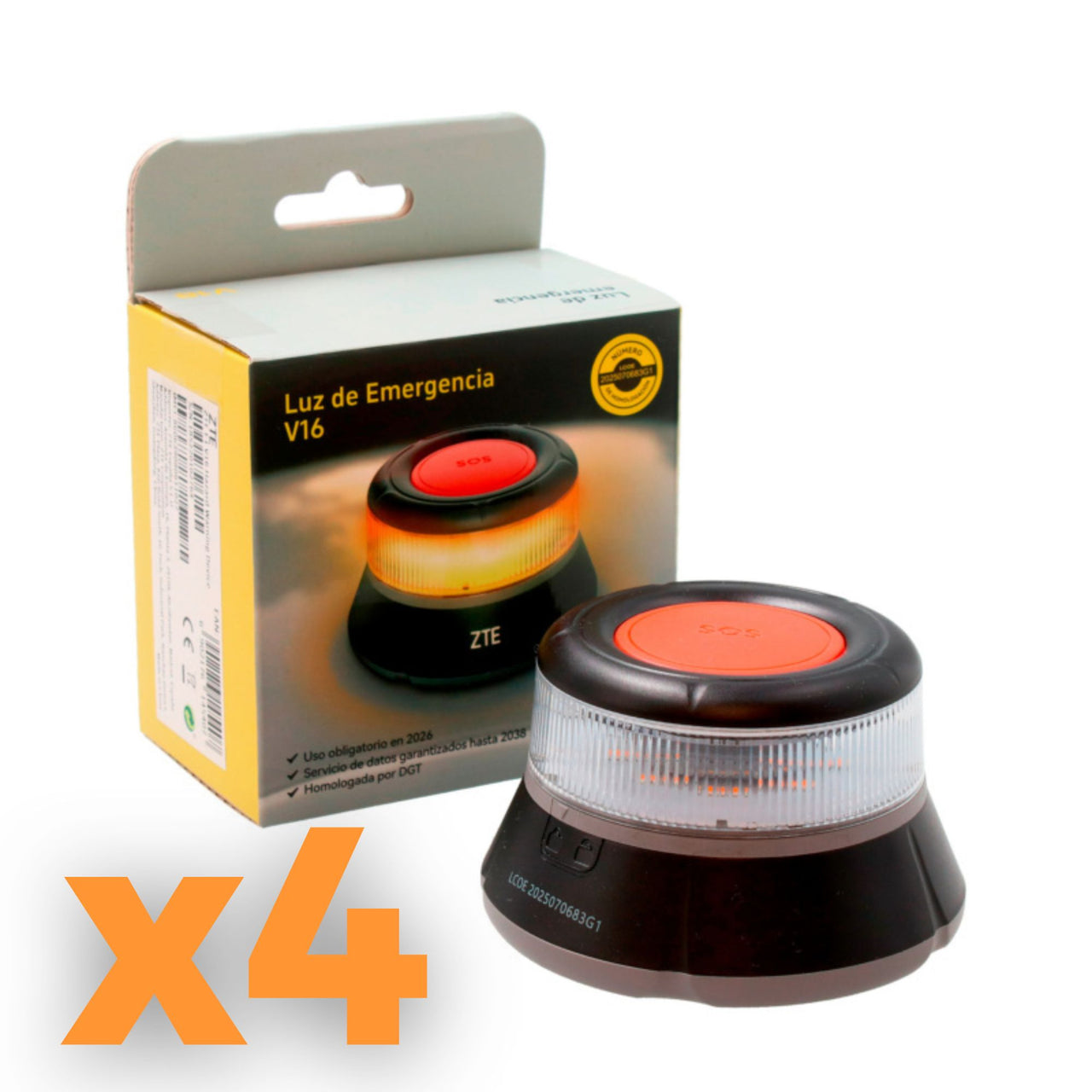 ZTE – PACK 4x Luz de Emergencia ZTE E1 V16 Conectada DGT 3.0 | Baliza Geolocalizada Imantada