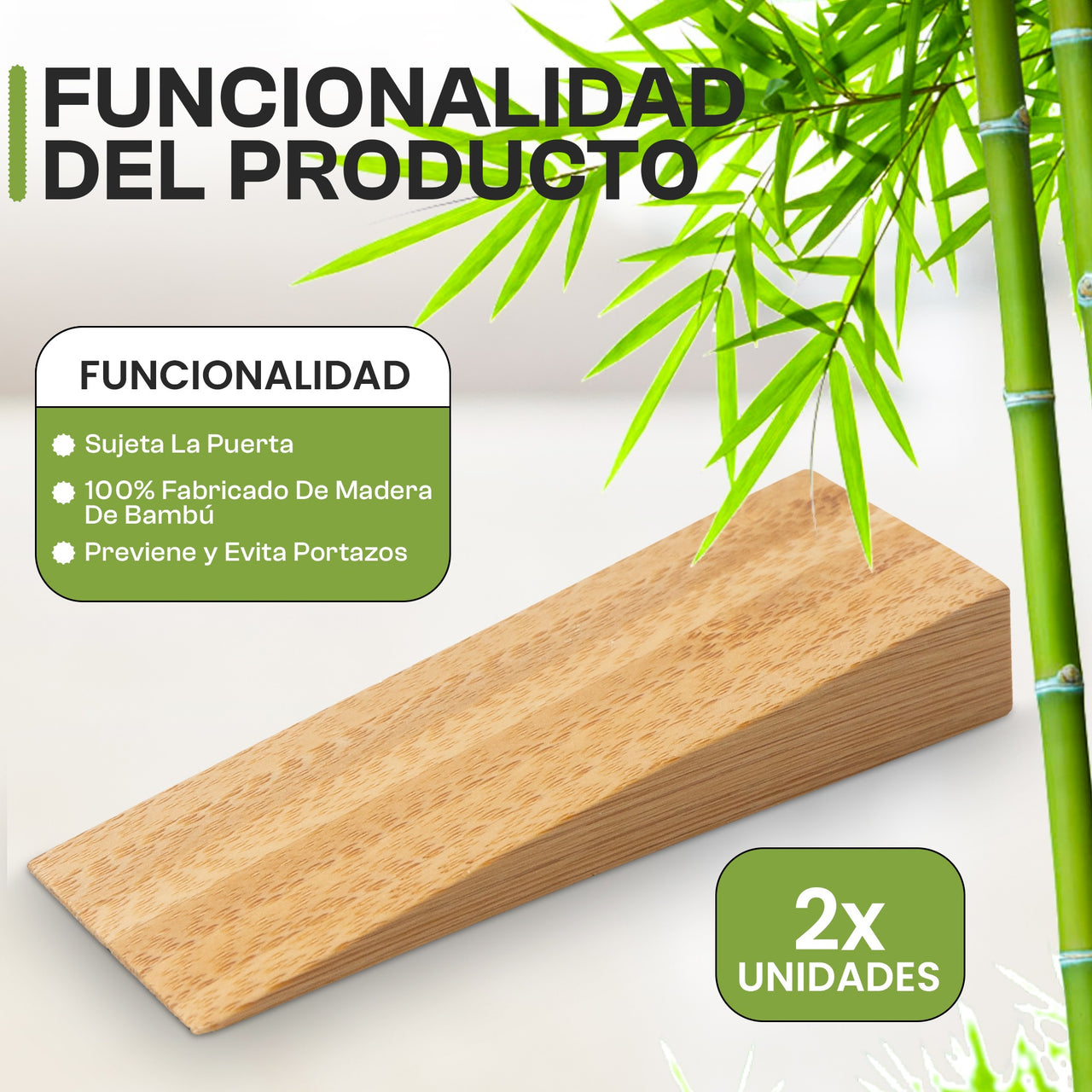 IBRIQO® Set 2 Topes de Puerta de Bambú Antideslizante