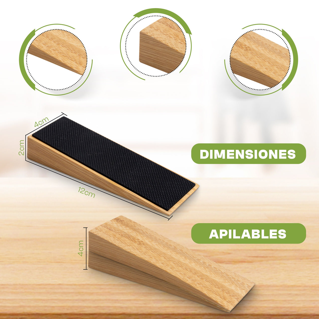 IBRIQO® Set 2 Topes de Puerta de Bambú Antideslizante