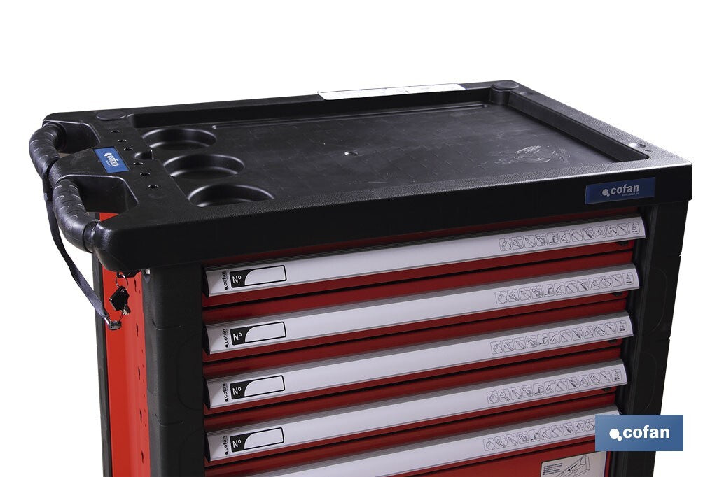 Cofan – Carro Herramientas 7 Cajones Mod. Security | Sistema Antivuelco y Cerradura | Ruedas con Freno | Acero Epoxi