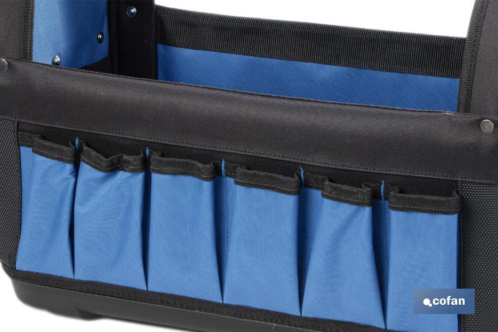 Cofan – Bolsa Portaherramientas Abierta con Bolsillos Interiores y Exteriores | Base Antideslizante | Carga Máxima 20 kg