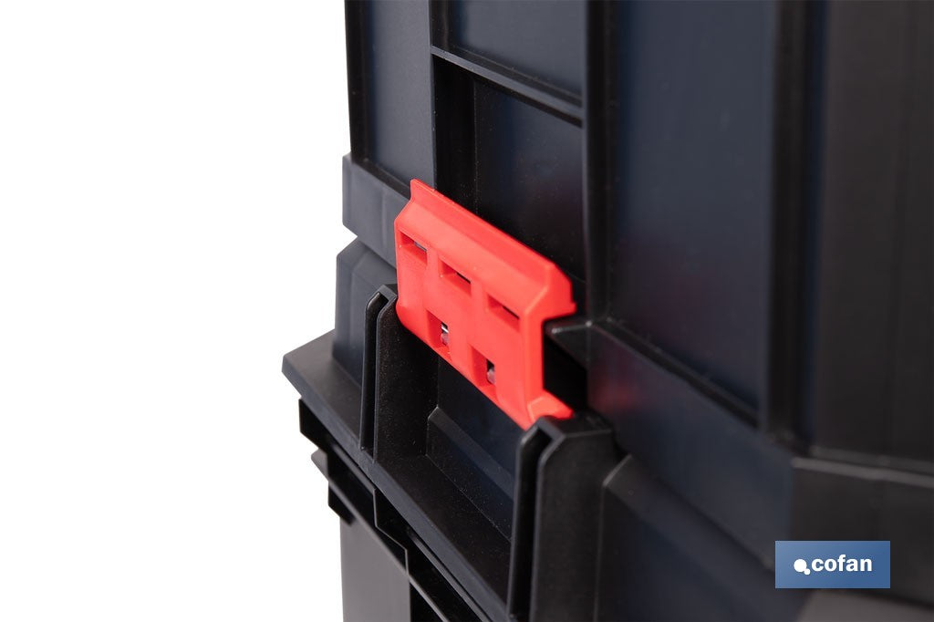 Cofan – Set Modular 3 Cajas de Herramientas con Ruedas y Asa Telescópica | Heavy Duty | 53 x 35,5 x 82,5 cm