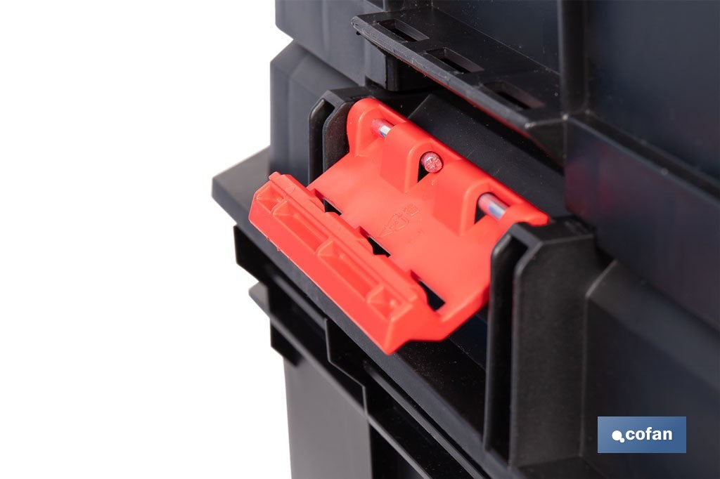 Cofan – Set Modular 3 Cajas de Herramientas con Ruedas y Asa Telescópica | Heavy Duty | 53 x 35,5 x 82,5 cm