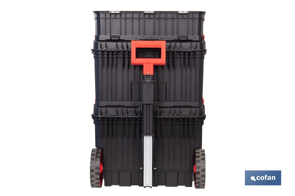 Cofan – Set Modular 3 Cajas de Herramientas con Ruedas y Asa Telescópica | Heavy Duty | 53 x 35,5 x 82,5 cm