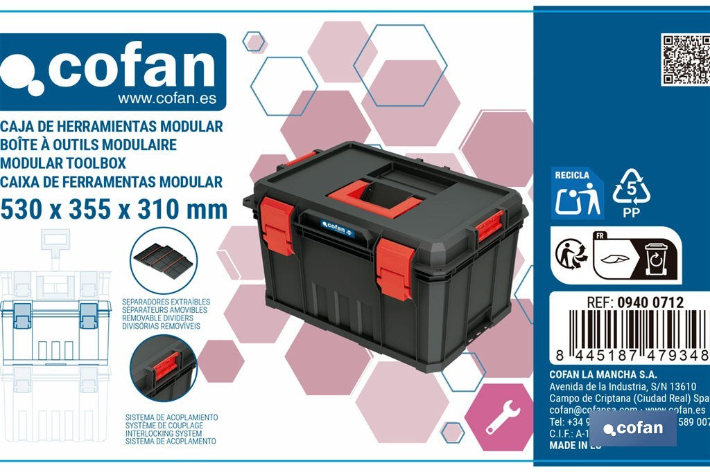 Cofan – Caja de Herramientas Modular con Separadores Removibles | 50 kg | Compatible Set Modular