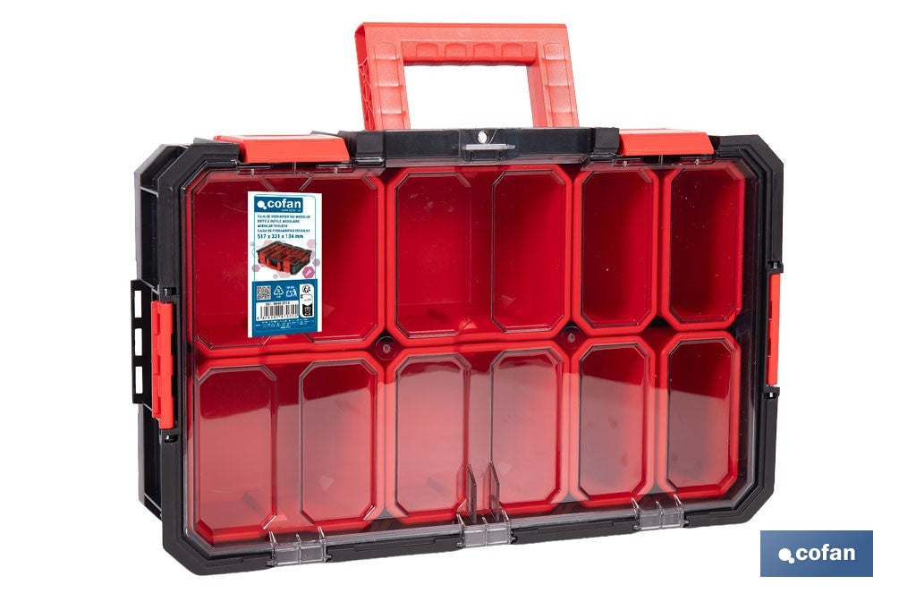Cofan – Caja de Herramientas Modular con Organizadores | Tapa Policarbonato | 8 Compartimentos | 20 kg