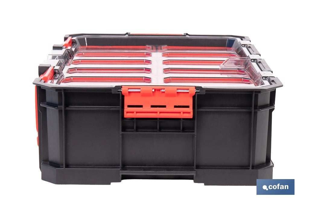 Cofan – Caja de Herramientas Modular con Organizadores | Tapa Policarbonato | 8 Compartimentos | 20 kg