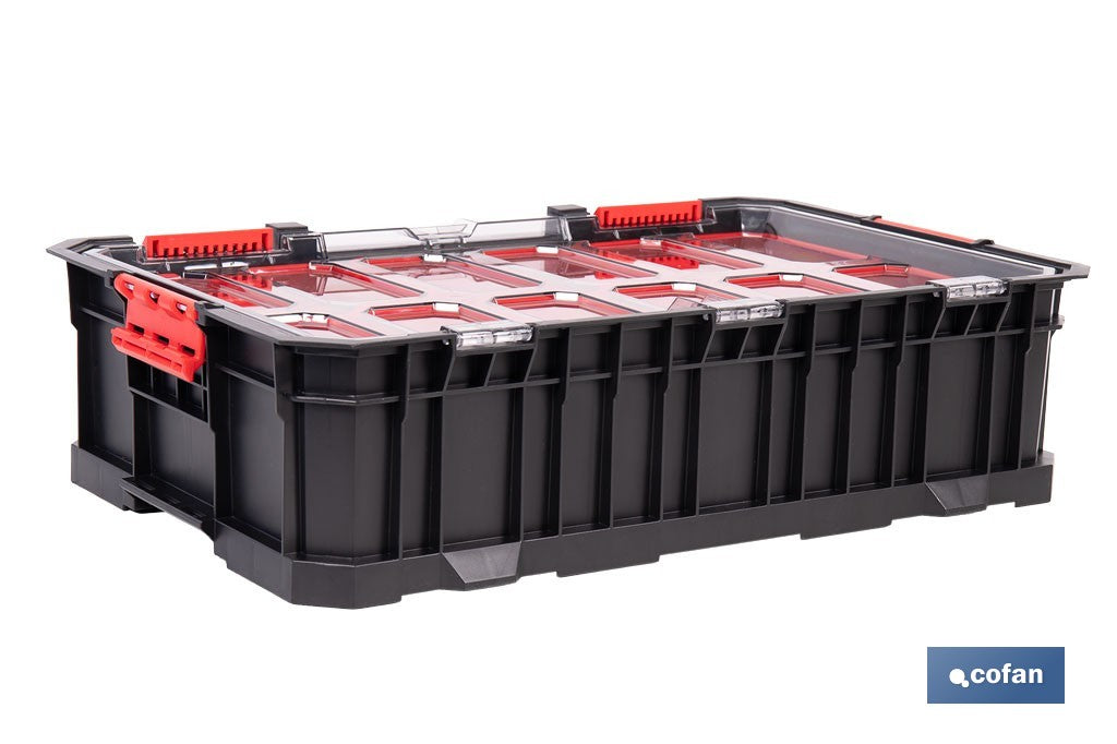 Cofan – Caja de Herramientas Modular con Organizadores | Tapa Policarbonato | 8 Compartimentos | 20 kg