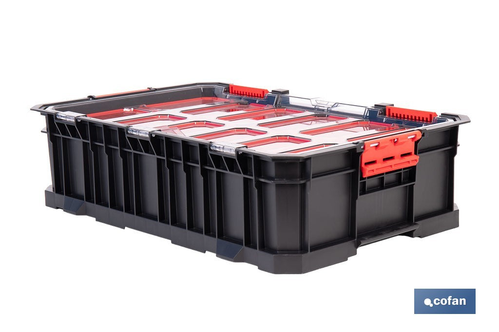 Cofan – Caja de Herramientas Modular con Organizadores | Tapa Policarbonato | 8 Compartimentos | 20 kg