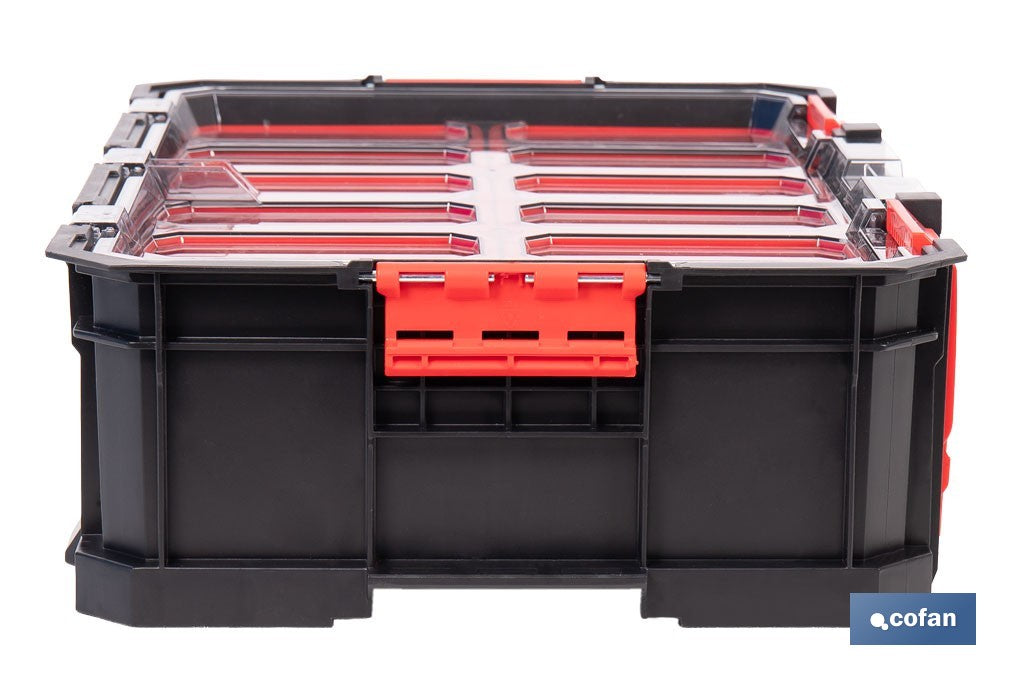 Cofan – Caja de Herramientas Modular con Organizadores | Tapa Policarbonato | 8 Compartimentos | 20 kg