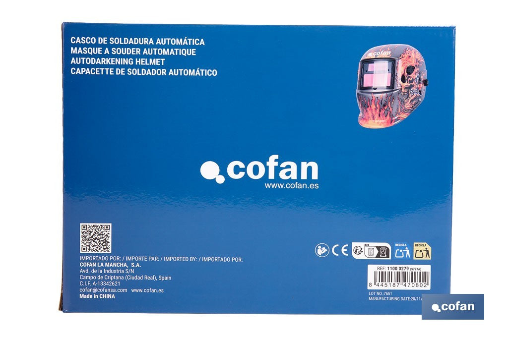 Cofan – Casco de Soldadura Automático Fire Skull Solar DIN 9-13 | Para ARC, MIG, MAG y TIG
