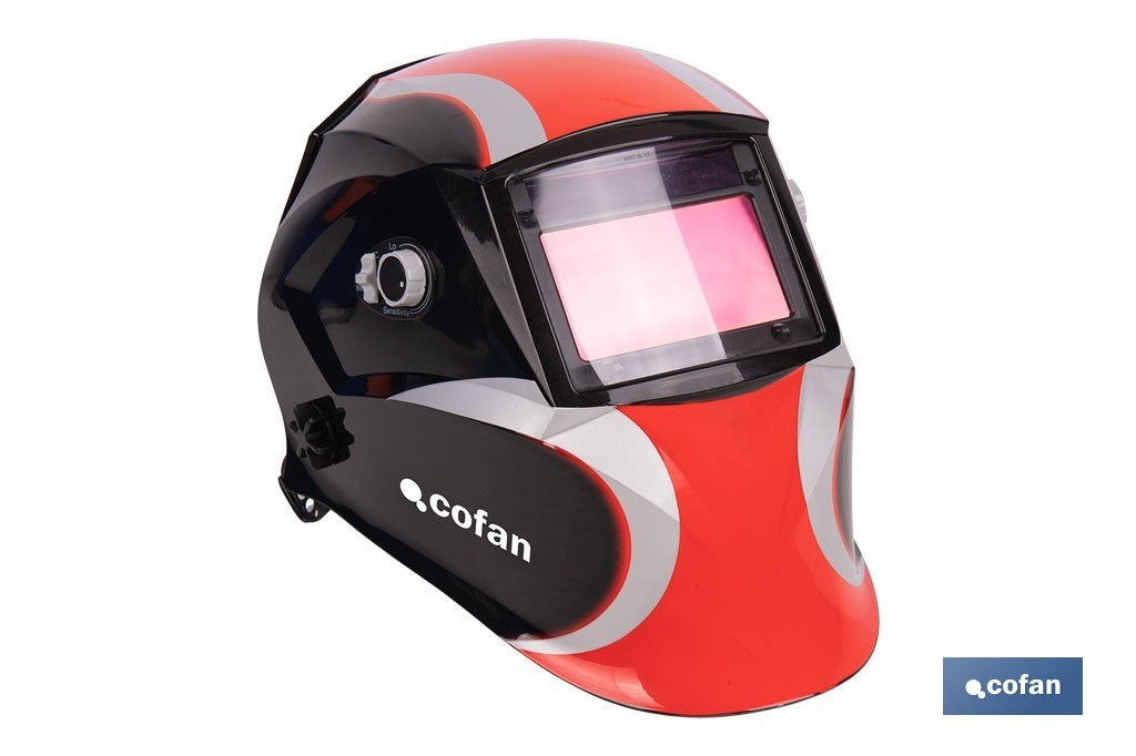 Cofan – Casco de Soldadura Automático Red Surfing Solar DIN 9-13 | 4 Sensores y Visor Amplio