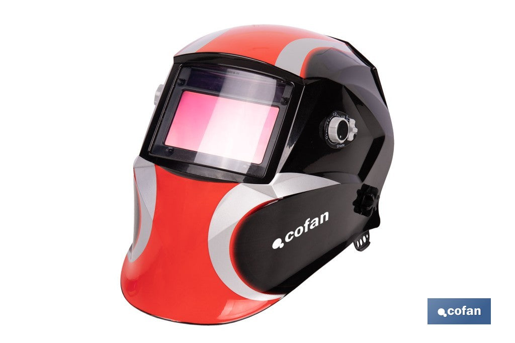 Cofan – Casco de Soldadura Automático Red Surfing Solar DIN 9-13 | 4 Sensores y Visor Amplio