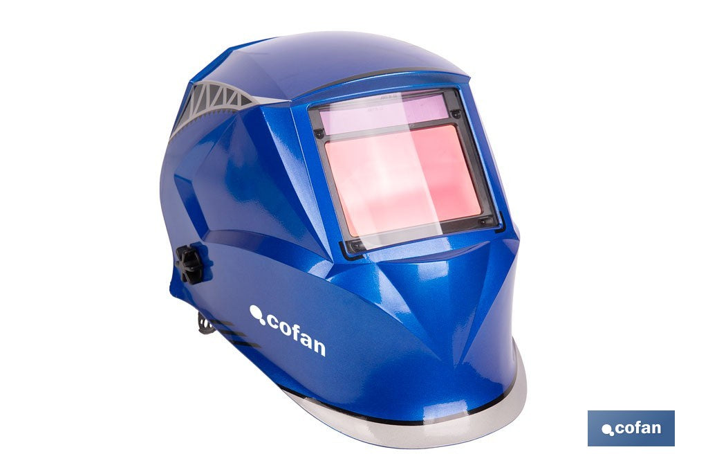 Cofan – Casco de Soldadura Automático Blue Flying Shark Solar DIN 4-9 / 9-13 | 4 Sensores y Visor Panorámico