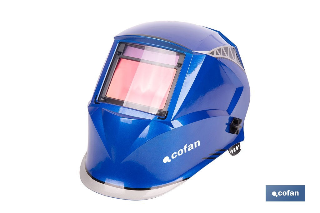 Cofan – Casco de Soldadura Automático Blue Flying Shark Solar DIN 4-9 / 9-13 | 4 Sensores y Visor Panorámico