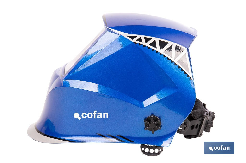 Cofan – Casco de Soldadura Automático Blue Flying Shark Solar DIN 4-9 / 9-13 | 4 Sensores y Visor Panorámico