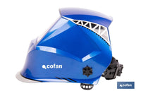 Cofan – Casco de Soldadura Automático Blue Flying Shark Solar DIN 4-9 / 9-13 | 4 Sensores y Visor Panorámico