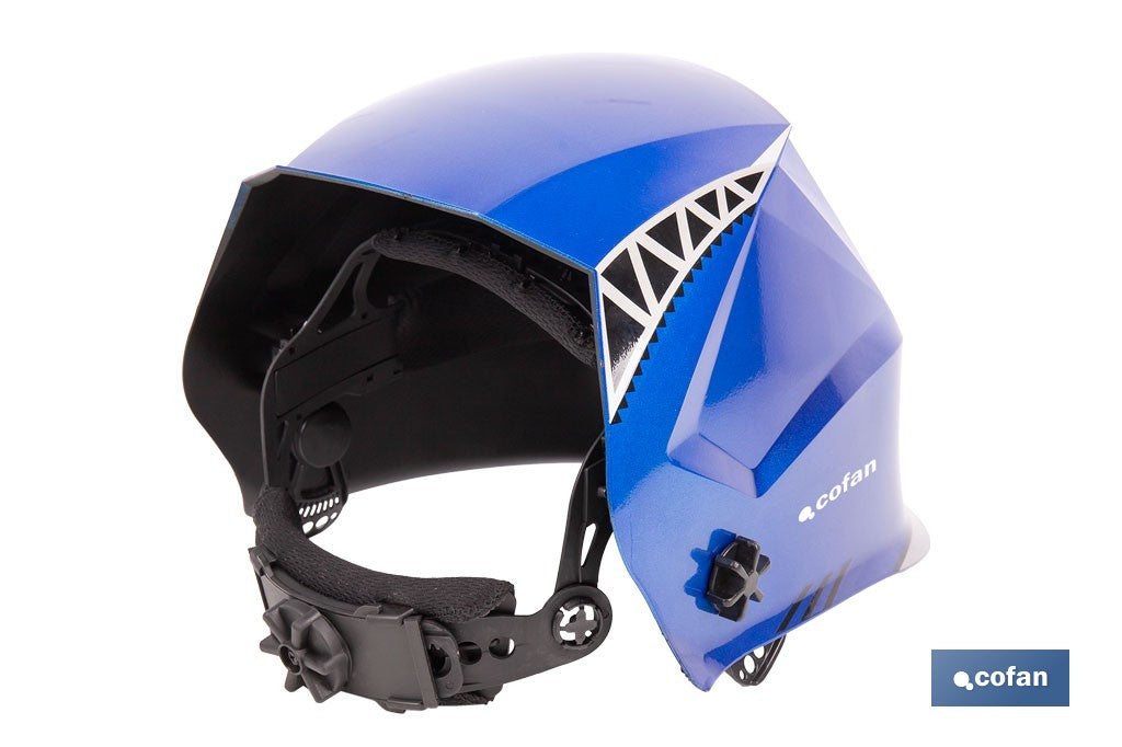 Cofan – Casco de Soldadura Automático Blue Flying Shark Solar DIN 4-9 / 9-13 | 4 Sensores y Visor Panorámico