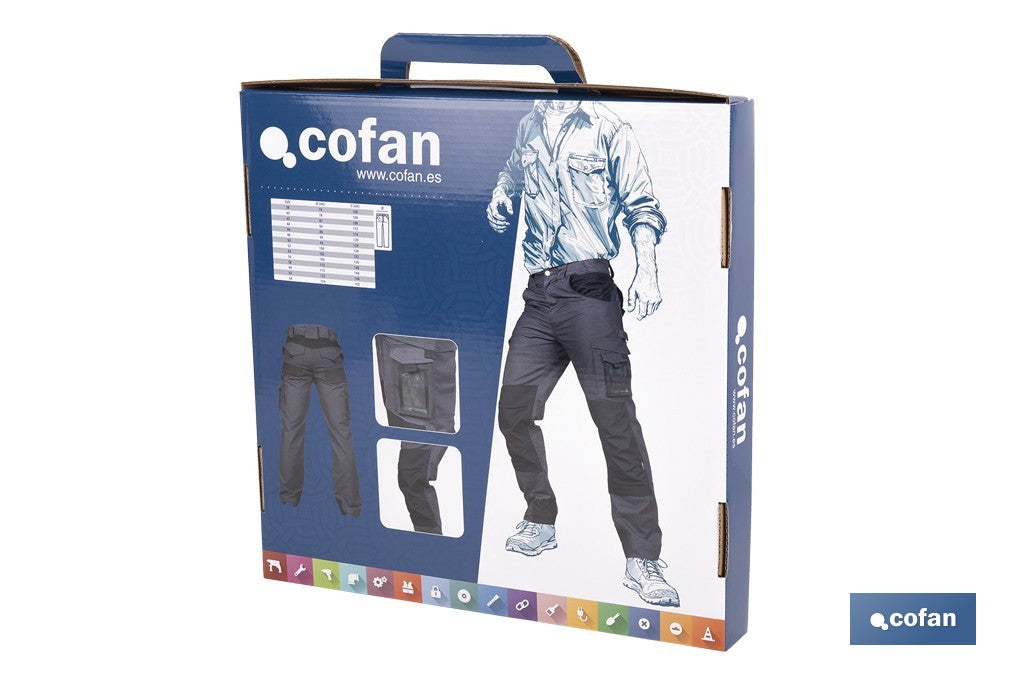 Cofan – Pantalón de Trabajo Heimdall Gris Oscuro y Negro | Elástico y Reforzado | Multibolsillos
